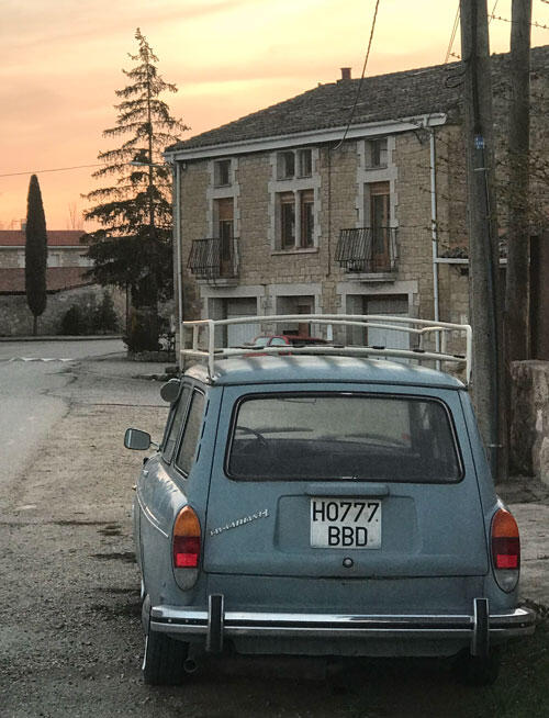 Vintage car, near Burgos, Spain - a preserved VW Variant connects past and present in the everyday landscape.
