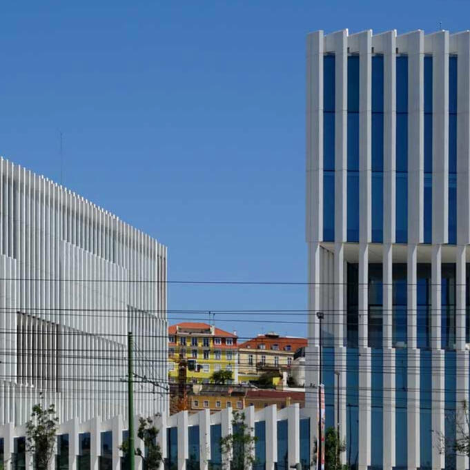 Modern art museum, Lisbon - set in contrast with the historic architecture it frames, highlighting the layering of old and new within the city.